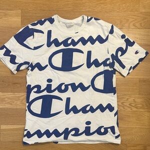 Champion Heritage White Tee with Blue Accents - Medium